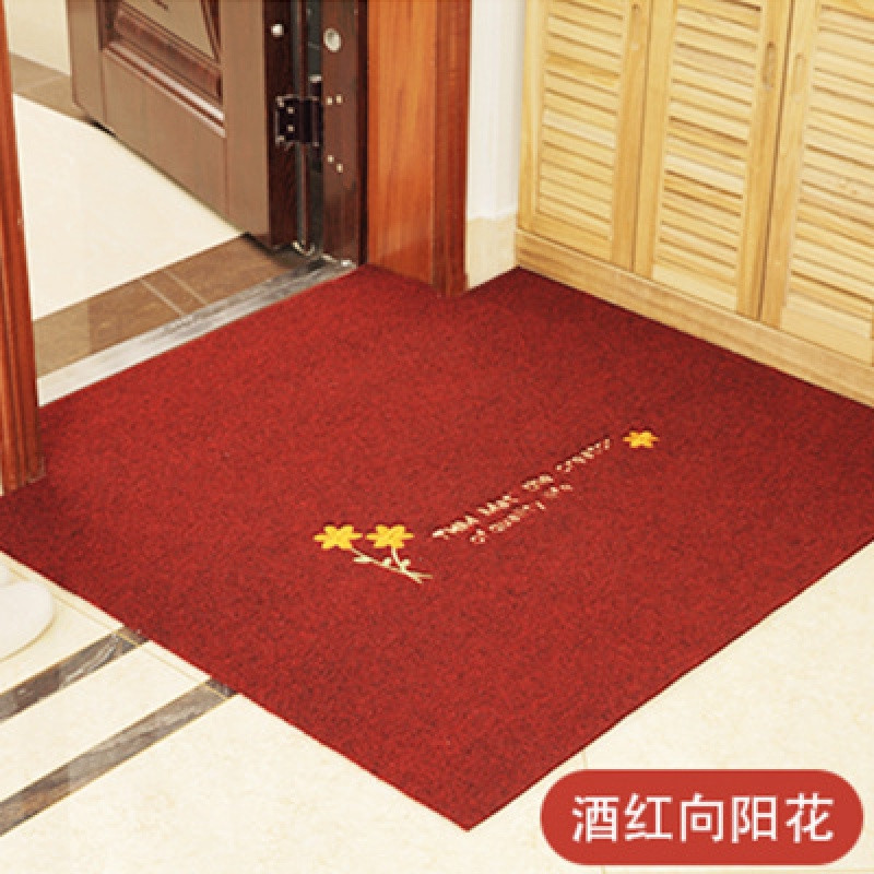 厨房地垫进地垫入户垫卫生间吸水脚垫卧室口地毯玄关垫子_116 0.5x0.8+0.5x1.2厨房装 酒红色向阳花