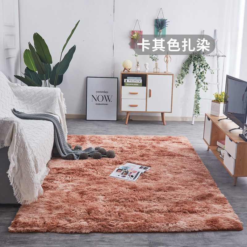 地毯卧室床边毯满铺长毛绒网红北欧客厅毛毯地垫可睡可坐_641 80x160cm【加密加厚】 卡其色扎染