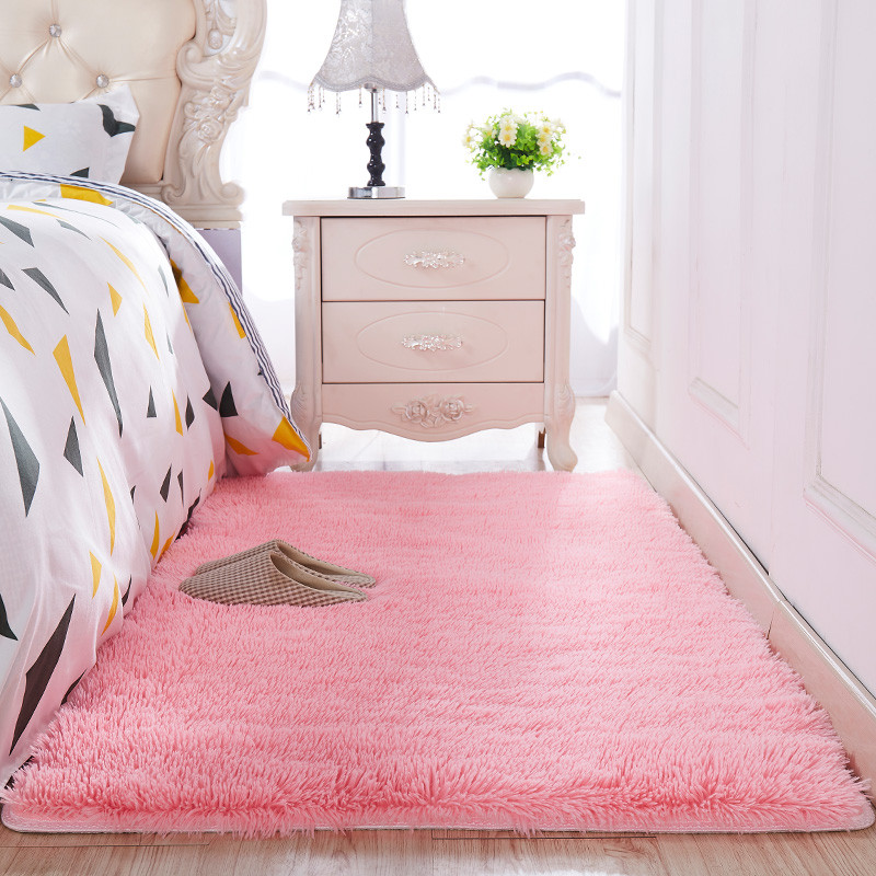少女心房间地毯卧室床边满铺长方形床前拍照毯子客厅茶几榻榻米垫_1_175 1.6x1米（送心形） 粉红色长毛