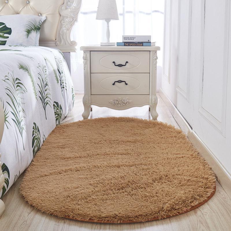 韩式地垫客厅茶几卧室床边毯飘窗地毯椭圆形毛绒粉色床下毯子_866_542 定制 卡其