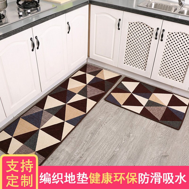厨房地垫防滑防油家用长条脚垫耐脏地板垫子吸水吸油防水厨房地毯_4 50*200cm 几何咖
