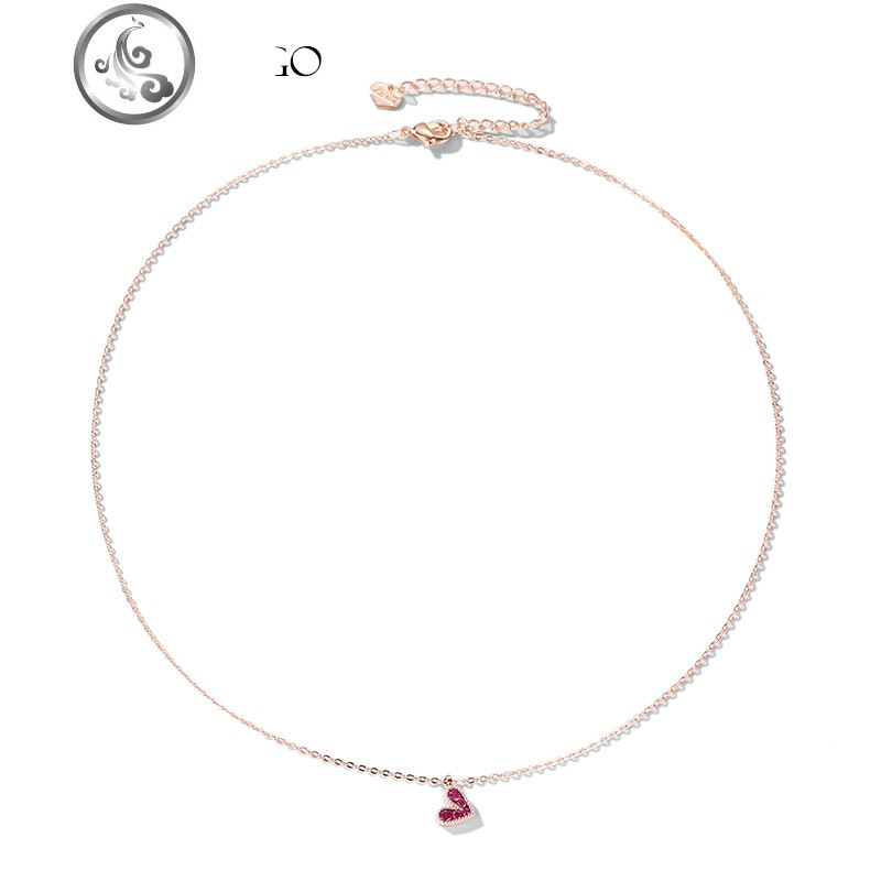 爱心项链女韩版简约气质学生饰品甜美风可爱小红心锁骨链女网红潮 粉色爱心项链