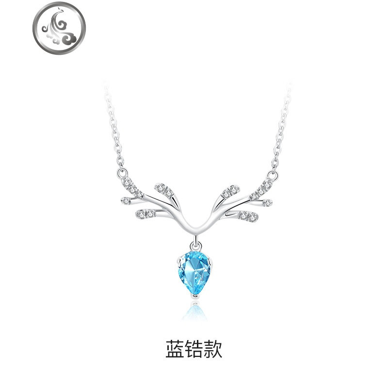 一路鹿有你麋鹿项链女ins锁骨链吊坠投影纯银925送女友 一鹿有你-心鹿项链（蓝锆款）