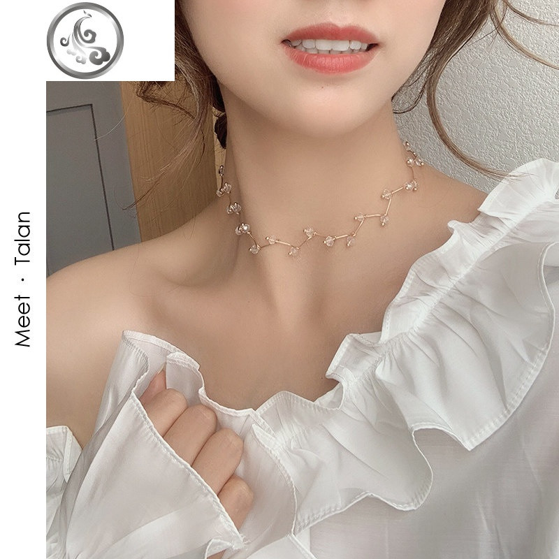 choker项链女潮简约网红冷淡风锁骨链百搭颈带ins学生仿珍珠颈链 金色透明珠
