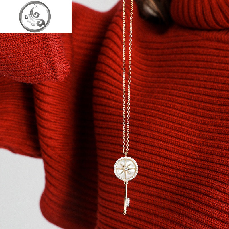 ZEGL设计师小众钥匙项链女锁骨链简约百搭网红情侣吊坠毛衣链长款_2 设计师款—星芒钥匙B款毛衣链