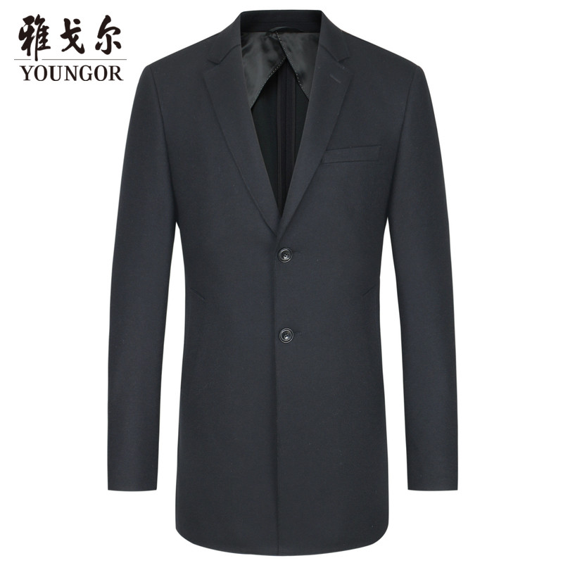 雅戈尔毛呢大衣秋冬男士商务休闲黑色长款西装领YS9068 180/100A 黑色