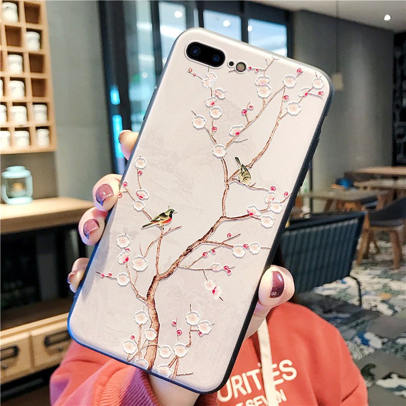 苹果iphone7plus手机壳8plus保护套8x浮磨砂防摔xs古典文艺范xsmax中_209 苹果7plus/8plus【枝头小鸟】