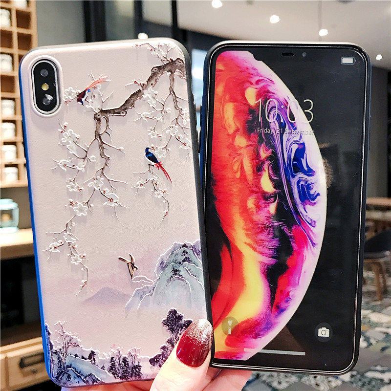 苹果iphone7plus手机壳8plus保护套8x浮磨砂防摔xs古典文艺范xsmax中_209 苹果XS【山间小鸟】