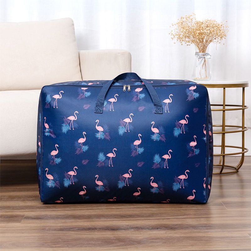 VIERUODIS【牛津布收纳袋】装衣物棉被子家用整理袋手提加厚防潮可水洗_183 藏青火烈鸟1个特大+1个超大