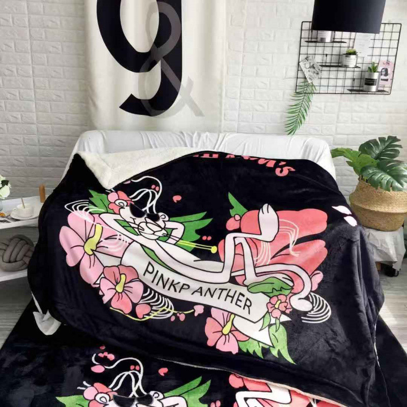 潮牌抖音网红个性红色双面珊瑚绒小毛毯宿舍单人床单盖毯子午睡毯_1 150x200cm 粉红豹双层反面羊羔绒