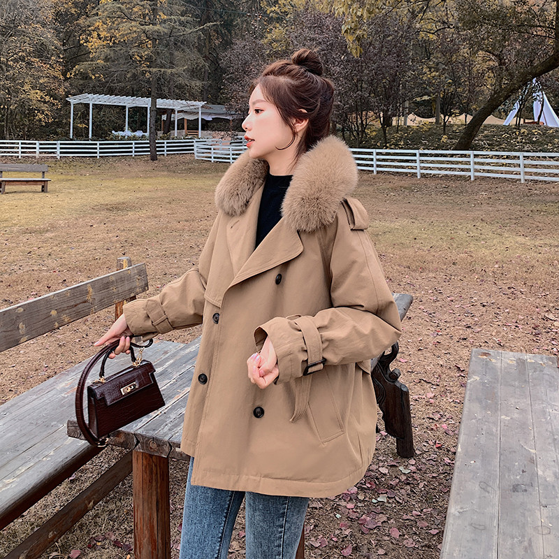 【秀衣记】风衣棉衣女2019新款棉衣短款工装派克服加棉加厚外套 S 卡其色