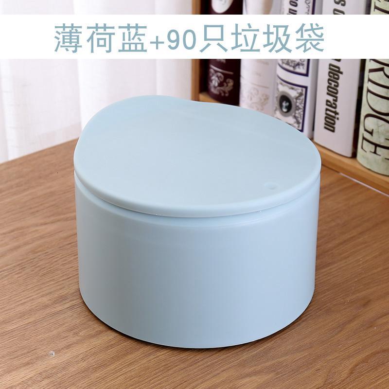 小垃圾桶桌面垃圾盒创意迷你可爱韩式小型办公桌上家用带盖垃圾桶_912 薄荷蓝+90只垃圾袋