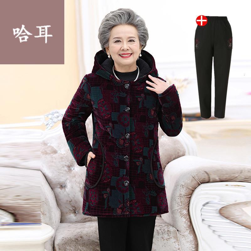 女袄中老年人女装冬装棉服奶奶装棉衣老人衣服外套60-70-80岁妈妈棉袄袄子女老年人女红棉_989_399 5XL150-160斤 花色二+加绒裤