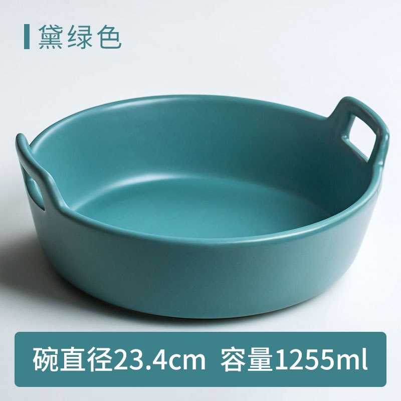 猫碗双碗陶瓷狗碗猫咪食盆饭盆狗狗喝水猫粮碗宠物用品实木防打翻_2 碗直径15.5cm碗深6.8cm 超大号23.4cm陶瓷狗盆--黛绿色超大容量1255ml