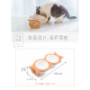 猫碗猫食盆陶瓷双碗狗单碗悬挂不锈钢宠物碗饮水保护颈椎猫咪用品 M-中型 橡木陶瓷款下单备注刻字内容