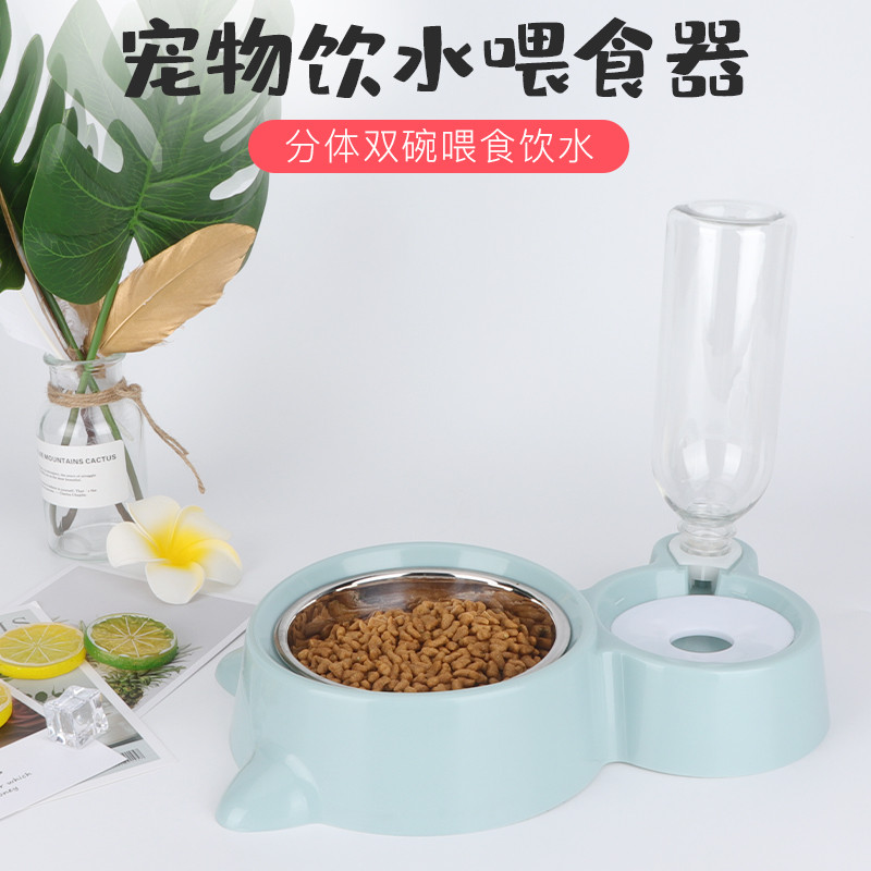 大容量自动喂食器自动饮水器猫碗狗碗双碗宠物用品喂食喝水二合一 饮水喂食 猫耳朵御纳户蓝自动饮水喂食器