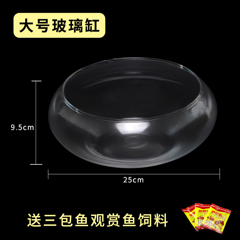 圆鱼缸小型桌面创意玻璃睡莲圆形水培植物金鱼缸一体水养家用造景_1 默认尺寸 大号玻璃缸裸缸【25cm】