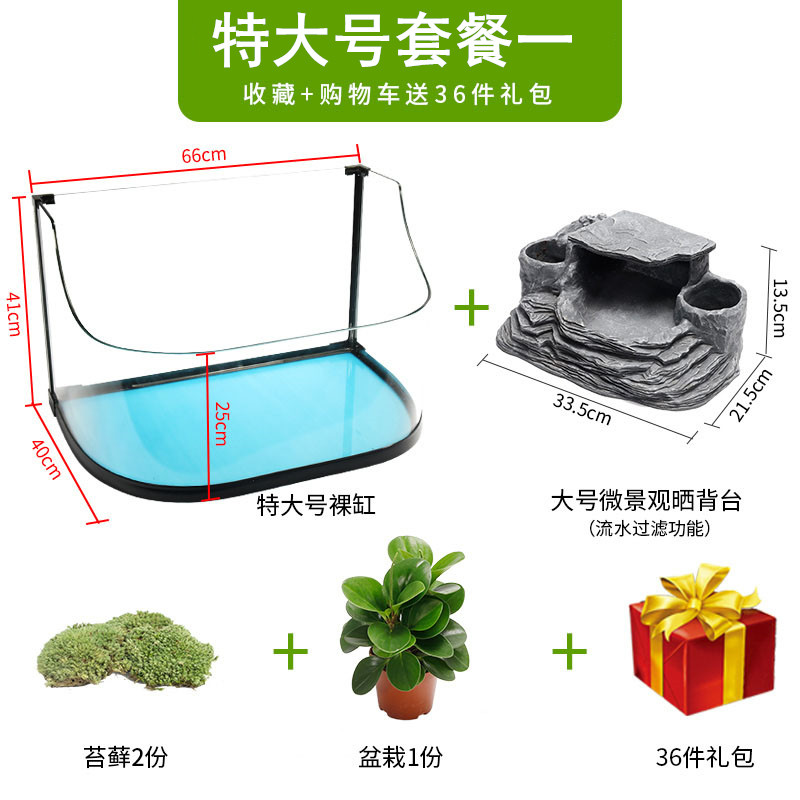 乌龟缸带晒台玻璃别墅养龟的专用缸鳄龟中型特大型鱼缸家用水陆缸_2 默认尺寸 66cm特大号：微景观套餐一