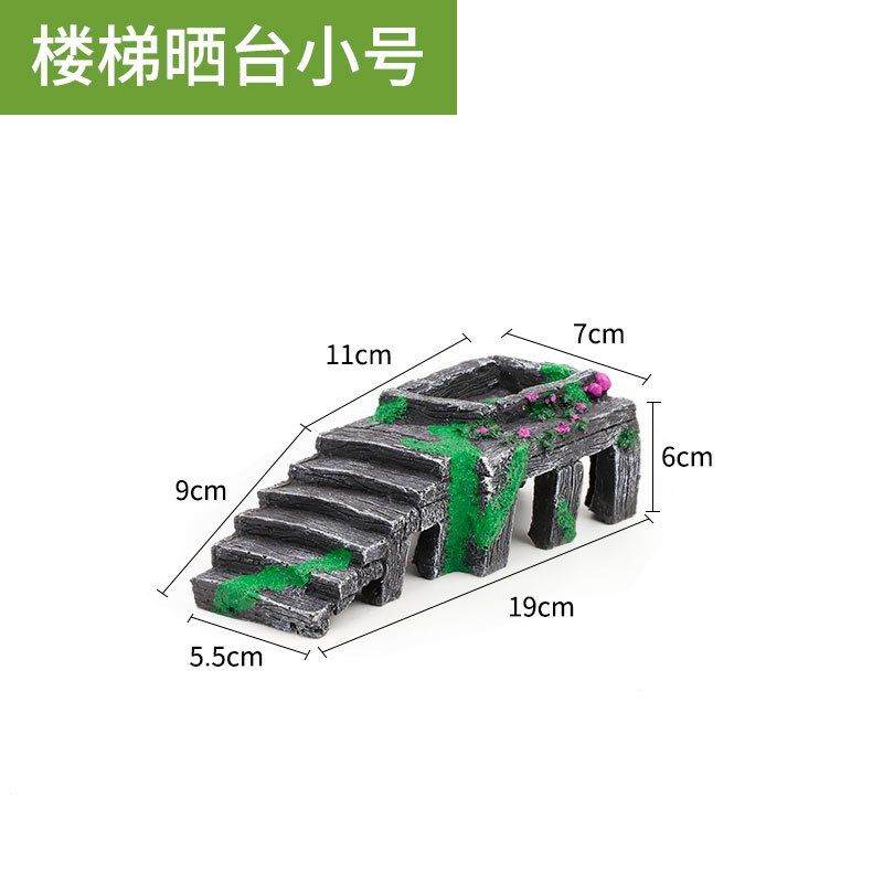 晒台巴西龟缸乌龟晒背台爬梯爬虫造景躲避洞爬坡台爬台石头用品_1 默认尺寸 中号楼梯晒台