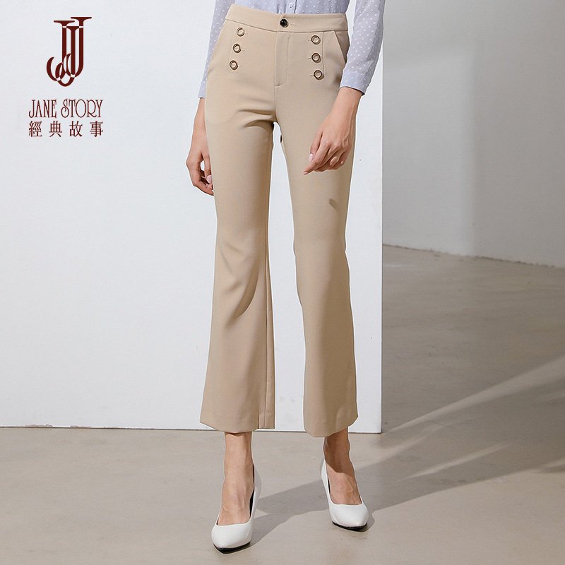 经典故事2020年春季新款休闲裤女通勤百搭修身长裤直筒裤女装 160/84A/M U03浅咖色