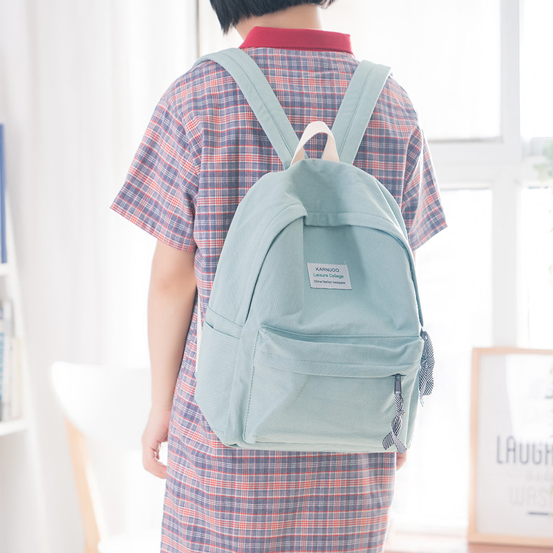 古着感书包女韩版原宿ulzzang高中学生校园背包ins超火帆布双肩包19A24E 蓝色