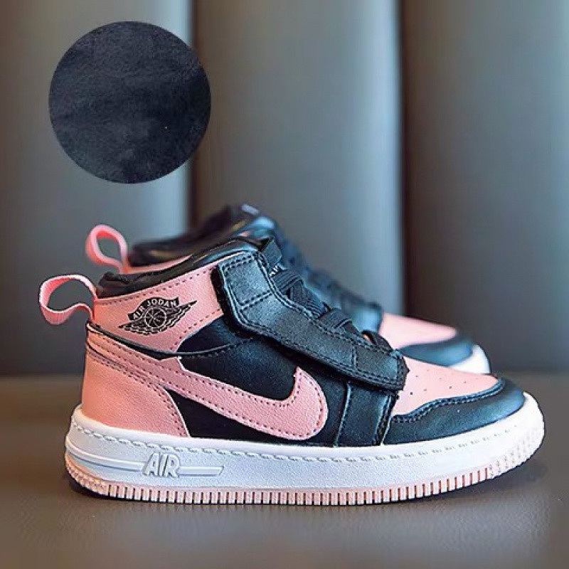 DILIKAN新品aj1莆田同款鞋空军一号渐变女童鞋子2019秋冬加绒儿童板鞋二棉鞋男童高 粉色加绒款 36内长22.5厘米
