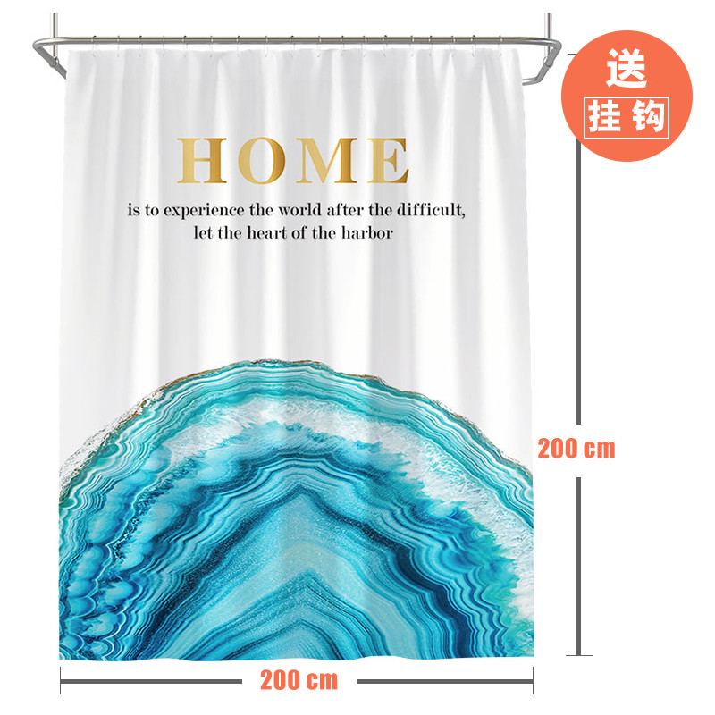 洗澡间浴帘套装隔断帘卫生间防水布沐浴家用免打孔浴室布帘子防霉_1 默认尺寸 冰海浴帘200*200cm送钩