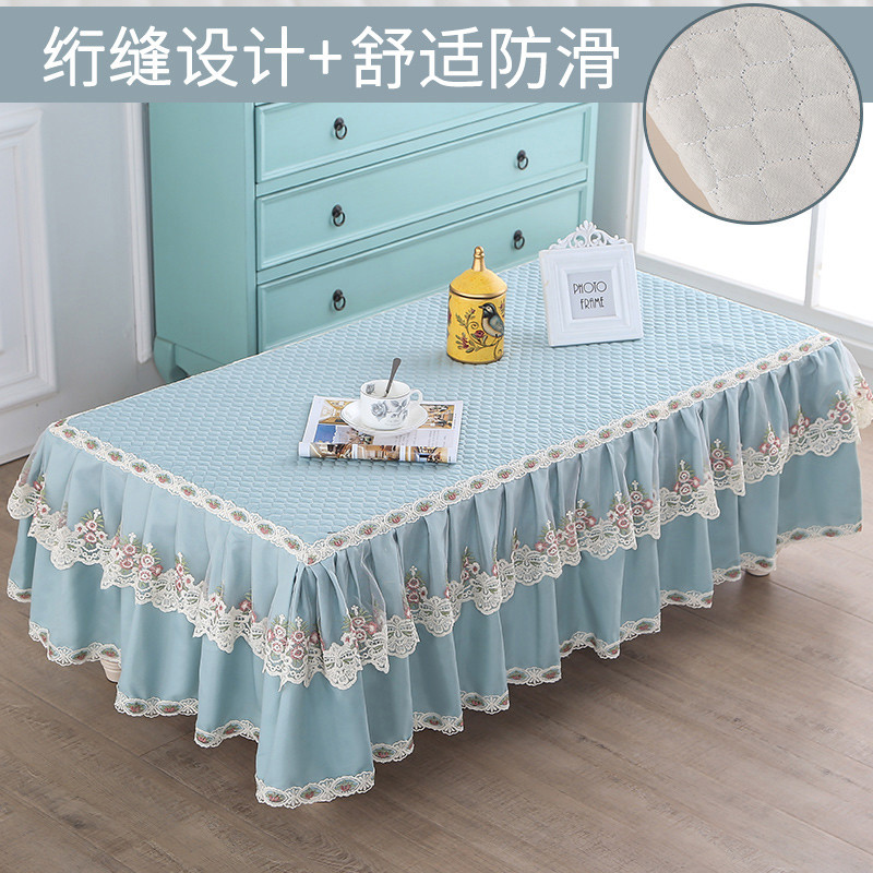客厅茶几桌布套布艺长方形布艺防滑蕾丝电视柜家用田园茶几套罩_3 宽90cm*长150cm*高40cm 似水柔情茶几布-蓝色