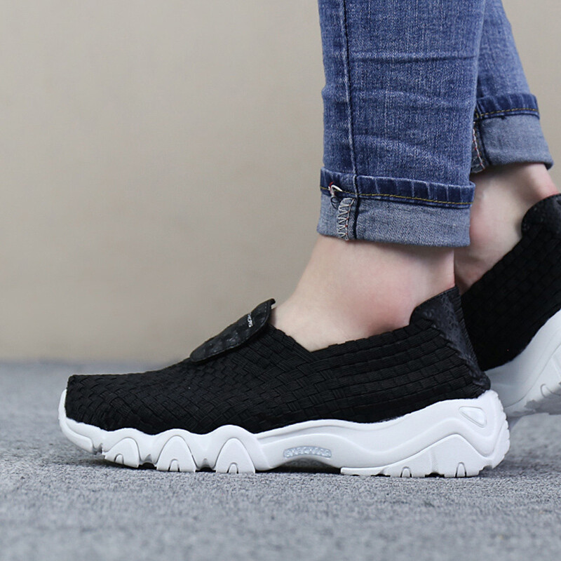 斯凯奇（SKECHERS）女鞋运动鞋套脚编织休闲鞋88888017 88888017-BKW（女） 6（36码）