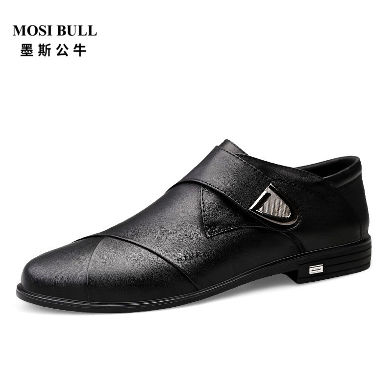 墨斯公牛(MOSI BULL)男鞋商务皮鞋孟克鞋真皮透气低帮系带单鞋头层牛皮商务休闲鞋 男CJ 9615 黑色 42码