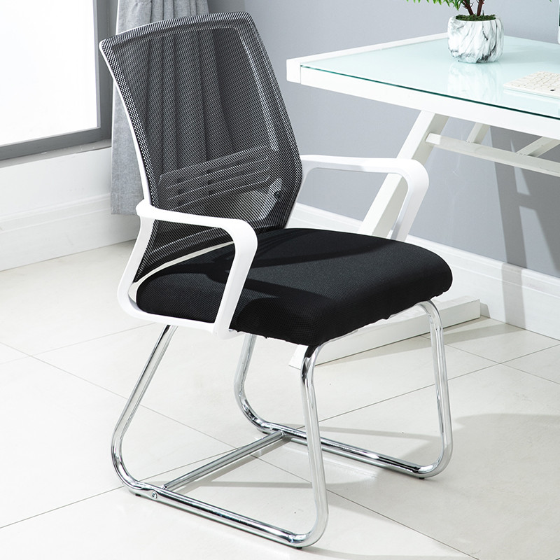办公椅家用电脑椅会议椅职员升降椅麻将座椅人体工学靠背凳子简约_3_3 881白框黑网弓脚颜色备注钢制脚固定扶手