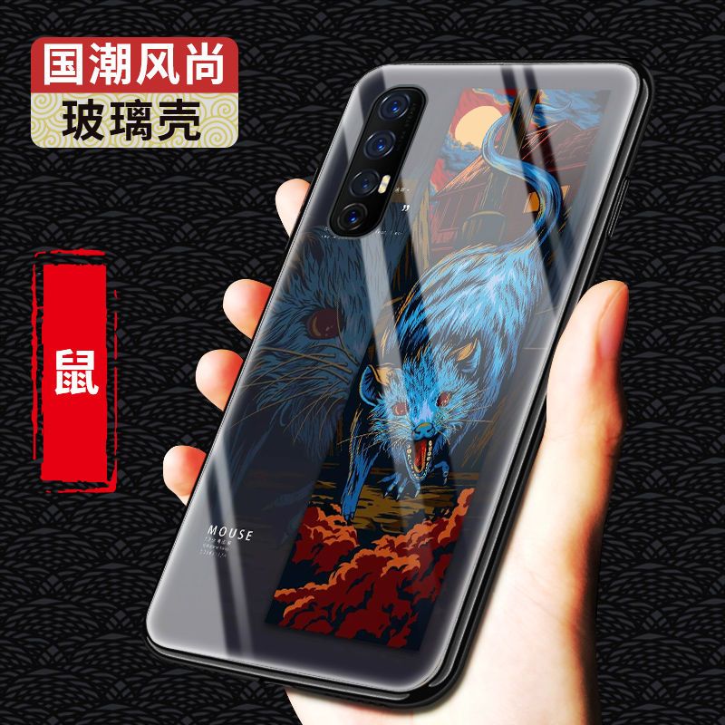 opporeno3手机壳玻璃壳防摔十二生肖国潮硅胶新款reno3pro保护套【12月31日_279 鼠-12生肖-国潮玻璃壳oppoReno2