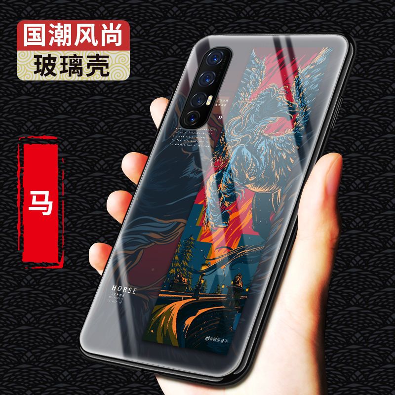 opporeno3手机壳玻璃壳防摔十二生肖国潮硅胶新款reno3pro保护套【12月31日_279 马-12生肖-国潮玻璃壳oppoReno十倍变焦版