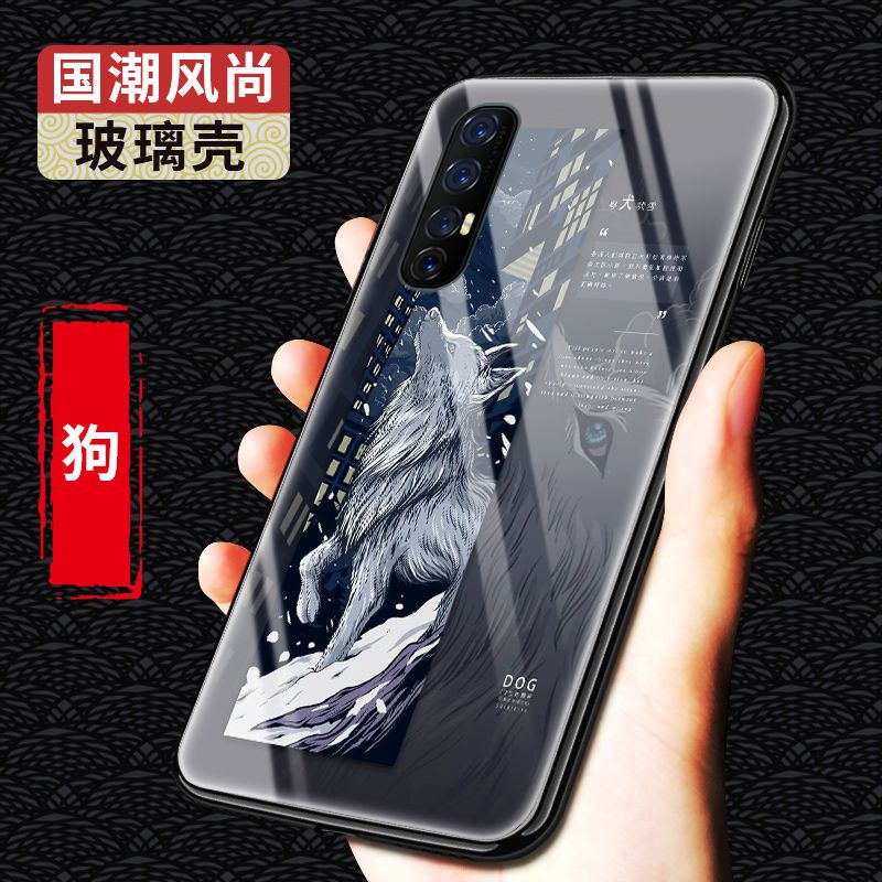 opporeno3手机壳玻璃壳防摔十二生肖国潮硅胶新款reno3pro保护套【12月31日_279 狗-12生肖-国潮玻璃壳oppoReno2