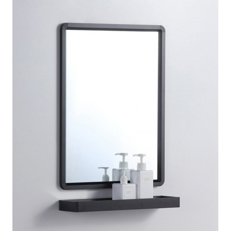 北欧圆形浴室镜子带毛巾杆置物架挂墙式方形镜卫生间浴室镜梳妆镜 30*50+镜托