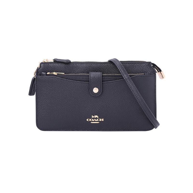 COACH 蔻驰 奢侈品 女士专柜款抛光粒面皮革Noa单肩斜挎包手拿包 32320 LIBLK-黑色