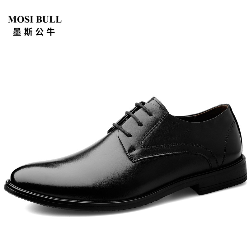 墨斯公牛(MOSI BULL)男鞋德比鞋（正装皮鞋）真皮系带商务皮鞋男单鞋英伦商务休闲鞋 男小码DLK 09111 黑色 42码