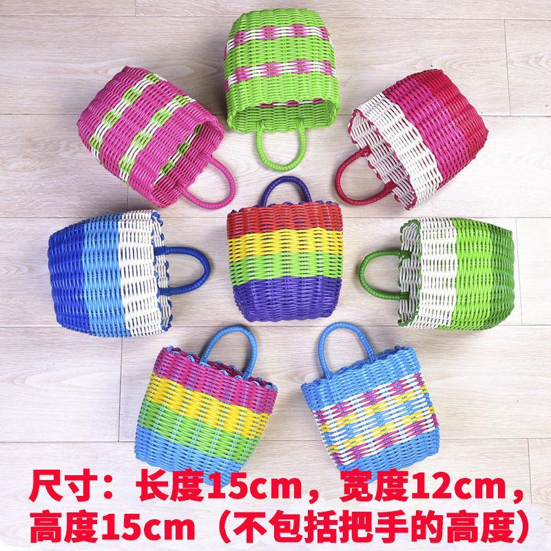 纯手工塑料藤编脏衣篮浴室洗衣篮衣篓脏衣服玩具收纳桶编织收纳筐新品_788 小挂篮颜色随机