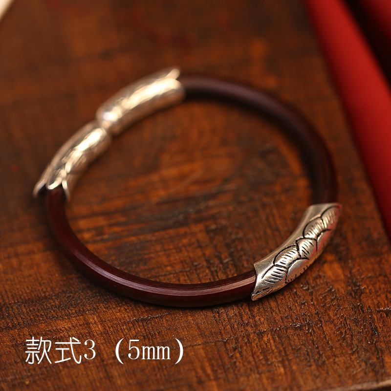 陈诺西藏鸡血藤手镯女男款有节925银包银野生无节木饰品情侣_365_312 藏银款式3（5-5.5粗）_常规
