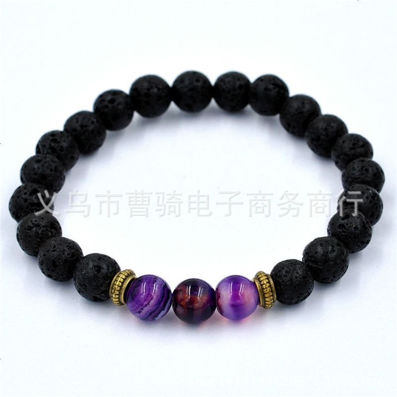 时尚跑江湖产品 佛珠手链 天然玛瑙水晶火山石手链 手镯 紫条纹