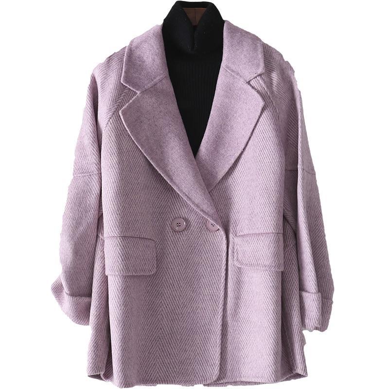 皇后2019秋冬新款双面毛呢大衣女士时尚流行羊毛呢子外套_24 m 玛奇朵