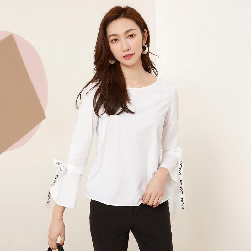 【热卖】拉夏贝尔衬衫女蝴蝶结系带秋长袖宽松韩版百搭chic港味衬衣_1 L 默认颜色