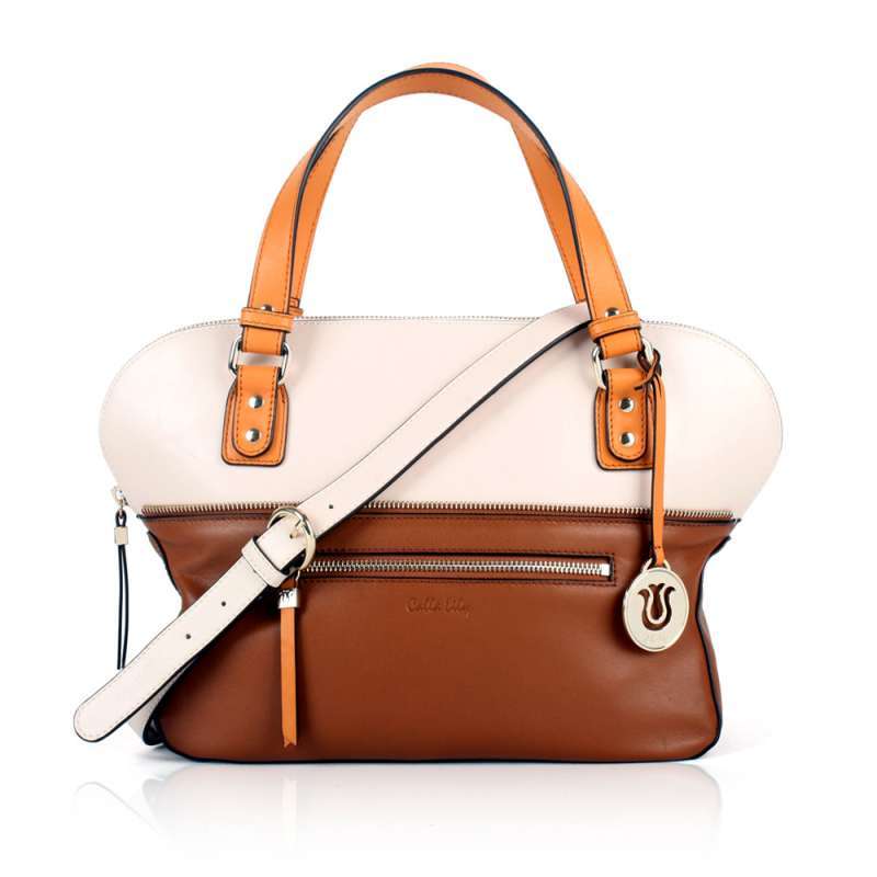 佳莉莲callalily 女士单肩包 欧美风撞色进口头层牛皮单肩包 手提女士