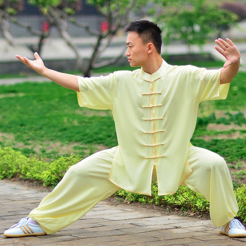 山人运动春夏季棉加丝半袖太极服短袖练功服武术表演男女健身服装武术