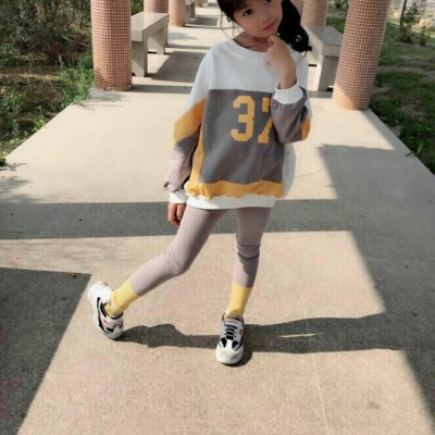 儿童套装2019春季新款韩版女童两件套中大童运动休闲套装 白色蝙蝠衫套 150cm晒单图