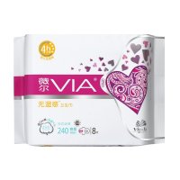 维达VIA薇尔 贴芯超薄超吸收棉柔日用卫生巾240mm8片（新老包装随机发货）