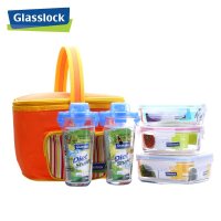 三光云彩(GLASSLOCK)玻璃保鲜盒水杯套装耐热钢化玻璃饭盒办公室茶水杯五件套密封防漏储物盒CY004 桔色