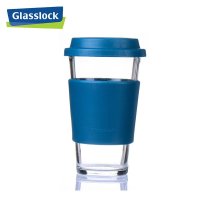 三光云彩(GLASSLOCK)玻璃水杯韩国进口钢化耐热玻璃茶杯带盖带隔热套 宝石蓝 RC106-1 500ml办公室水杯 蓝色