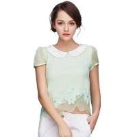 PAGE ONE/佩吉 夏季时尚清爽波浪边短袖女装衬衫PB129444661 绿色 M