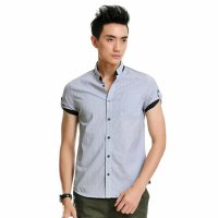 东方骆驼7321039142男式短袖翻领印花衬衫 灰色组 180/100A